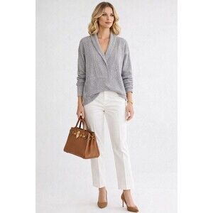 EVEREVE Sweater MEDIUM Ribbed Knit Pullover Gray Shawl Neck EK4246616E